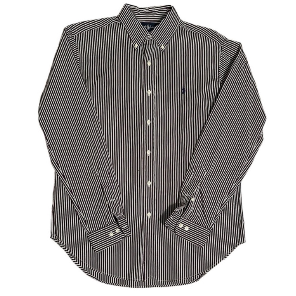 RALPH LAUREN Men's Classic Fit Purple & White Striped Long Sleeve Dress Shirt